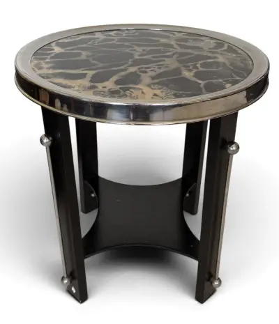 Art Deco bijzettafel – geëboniseerd hout, gemarmerd glas en chroom, ca. 1930 – kavel bij Veilinghuis Klinkhamer, Groningen