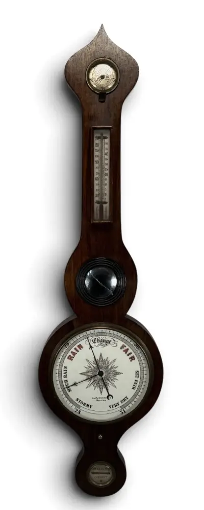 Mahoniehouten barometer, J.J. Lockwood, Bolton – Engeland, 19e eeuw – kavel bij Veilinghuis Klinkhamer, Groningen