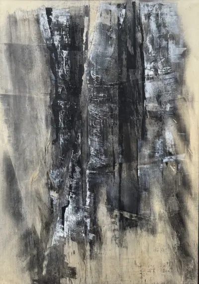 Gemengde techniek, A. Koorevaar – abstracte compositie, eind 20e eeuw – kavel bij Veilinghuis Klinkhamer, Groningen