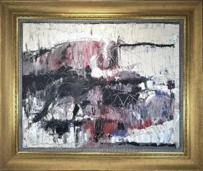 Olieverfschilderij – abstracte compositie, 20e eeuw – kavel bij Veilinghuis Klinkhamer, Groningen