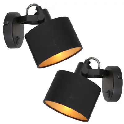 2x 1 lichts Spot zwart met goud kleurig lampenkapje, Mexlite, Ornoir 3333ZW, 2026 – kavel bij Onlineveilingmeester, Groningen