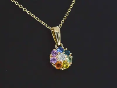 Gouden hanger met diamanten en multicolour saffieren, excl. ketting – kavel bij Onlineveilingmeester