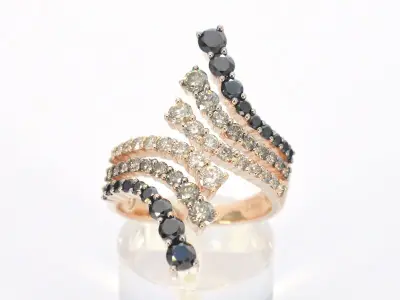 Rosé gouden ring met champagne en zwart gekleurde diamanten – kavel bij Onlineveilingmeester