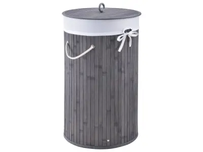 Bamboe wasmand Curly - 55 liter - grijs - incl. waszak & deksel – kavel bij XL Auctions
