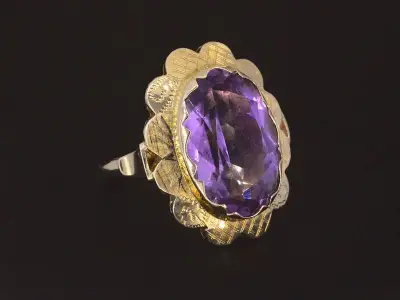 Gouden ring met een natuurlijke amethist – kavel bij Onlineveilingmeester