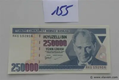 geldbriefje 250.000 Turkse Lirasi – kavel bij Vlavem