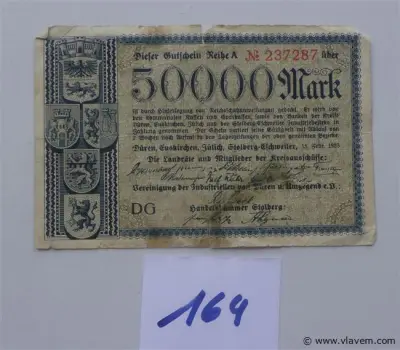 geldbriefje Duitsland 1923 50.000 Mark – kavel bij Vlavem