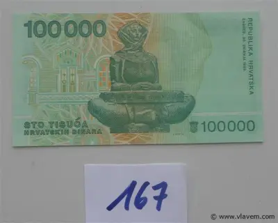 geldbriefje 100.000 dinara Kroatië – kavel bij Vlavem