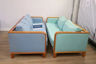 Bankstel met houten frame en stoffen bekleding - 195 cm'' – kavel bij GSD Auctions, Zoeterwoude