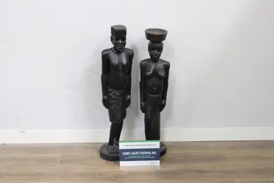 Grote Houten Afrikaanse beelden man en vrouw - 102 cm – kavel bij GSD Auctions, Zoeterwoude