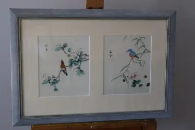 Ingelijste Chinese schilderijen met vogels en bloemen – kavel bij GSD Auctions, Zoeterwoude