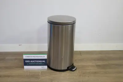 Ronde RVS prullenbak met pedaal – kavel bij GSD Auctions, Zoeterwoude