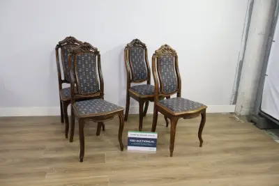 Set van 4 antieke eetkamerstoelen met blauw beklede zitting – kavel bij GSD Auctions, Zoeterwoude