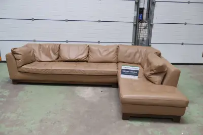 Hoekbank beige/bruin leer - Roche Bobois - 316x175 cm – kavel bij GSD Auctions, Zoeterwoude