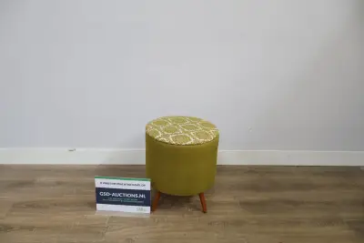 Vintage ronde voetenbank met groene bekleding – kavel bij GSD Auctions, Zoeterwoude