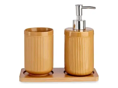 2x Keramiek badkamer set met bamboe – kavel bij GSD Auctions, Zoeterwoude