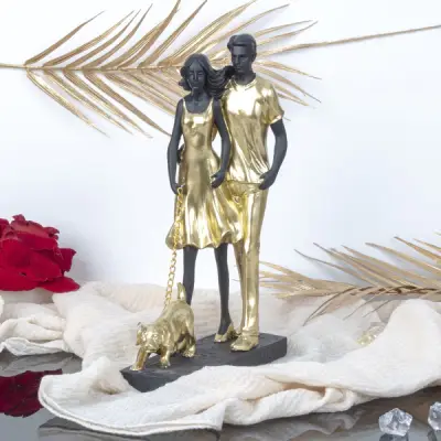 Echtpaar met hond goud/zwart h=29,5cm (nieuwe) – kavel bij GSD Auctions, Zoeterwoude