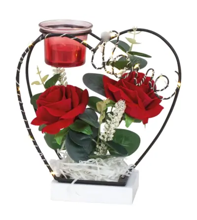 Metalen decoratie met rode rozen en LED-lichting – kavel bij GSD Auctions, Zoeterwoude