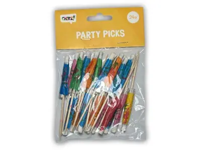 Ca. 22x Cocktailprikkers paraplu tropical, diverse kleuren, 24 stuks per verpakking – kavel bij Onlineveilingmeester
