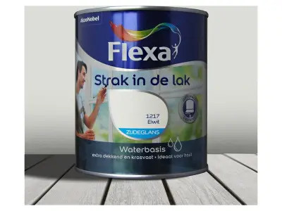 2x Zijdeglans lak 750 ml Flexa, strak in de lak, eiwit – kavel bij Onlineveilingmeester