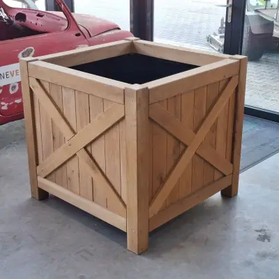 2x Bloembak, Massief eiken | 100x100x95 cm – kavel bij Onlineveilingmeester, Raalte