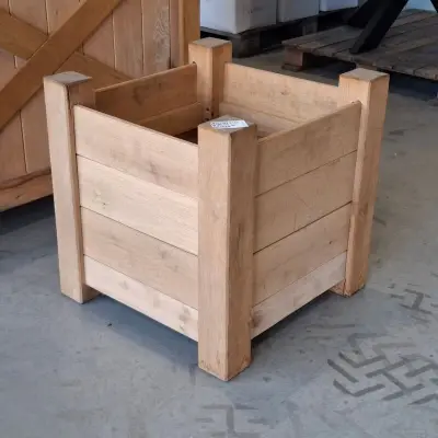 2x Bloembak, Massief eiken | 58x58x58 cm – kavel bij Onlineveilingmeester, Raalte