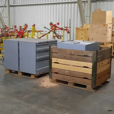 2x Werkplaatskast en 4x hangend schuifdeurkastje – kavel bij Domeinen Roerende Zaken, Almelo