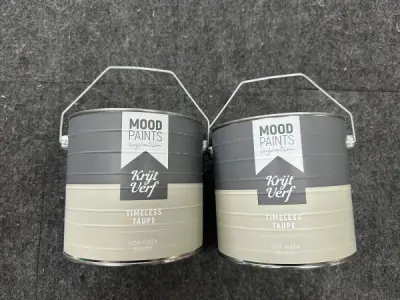 2x 2,5L Timeless taupe muurverf moodpaints – kavel bij XL Auctions