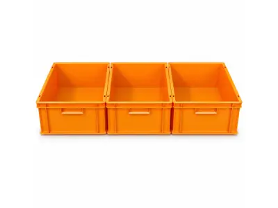 3x Kunststof Transport- en Magazijnbak – Oranje – kavel bij XL Auctions