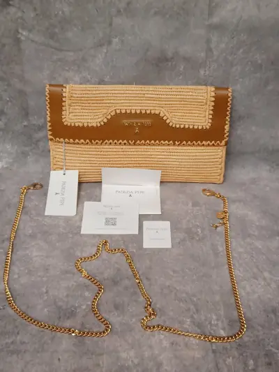 Patrizia Pepe raphia en lederen clutch – kavel bij De Kringwinkel, Gent