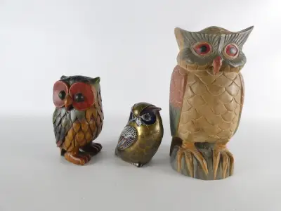 Set van 3 decoratieve uilenbeeldjes – kavel bij De Kringwinkel, Heverlee