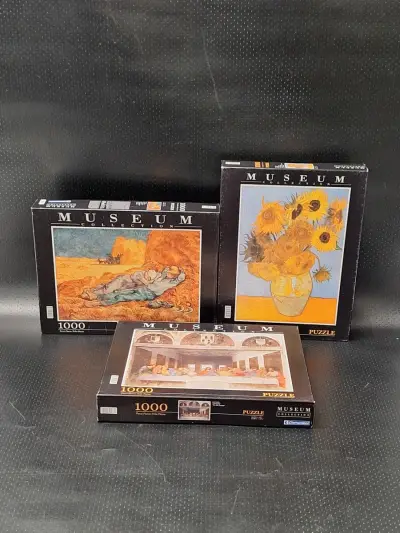Drie kunstpuzzels van Clementoni Museum Collection - Leonardo Da Vinci en Vincent Van Gogh – kavel bij De Kringwinkel, Gent