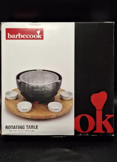 Barbecook Amica houten draaiplateau met 6 porseleinen kommetjes – kavel bij De Kringwinkel, Gent