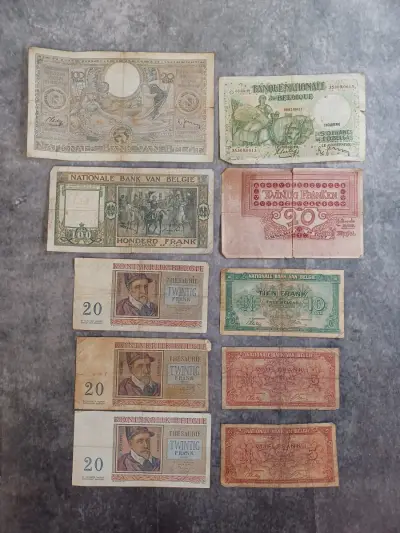 Lot van 10 historische belgische bankbiljetten - Belgische Frank en Belga - Jaren '30 - '50 – kavel bij De Kringwinkel, Gent