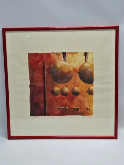 Abstracte compositie met zwevende bollen - Kleurenlithografie 27/50 E.A. - Örjan Wikström – kavel bij De Kringwinkel, Gent