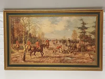 Schilderij jachttafereel - H. Altermann – kavel bij De Kringwinkel, Herzele