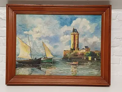 Authentiek olieverfschilderij "Tour Solidor" – kavel bij De Kringwinkel, Herzele