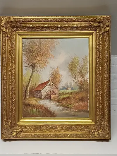 Olieverfschilderij 'Watermolen' - Gaston Quidousse – kavel bij De Kringwinkel, Herzele