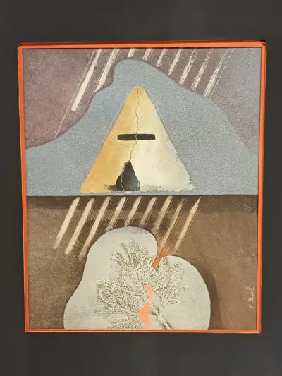 Abstract en surrealistisch kunstwerk 'Klein fossiel' door L. Boel – kavel bij De Kringwinkel, Liedekerke