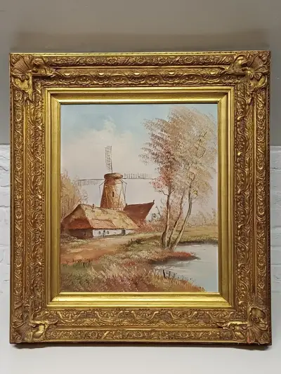 Schilderij windmolen - Gaston Quidousse – kavel bij De Kringwinkel, Herzele