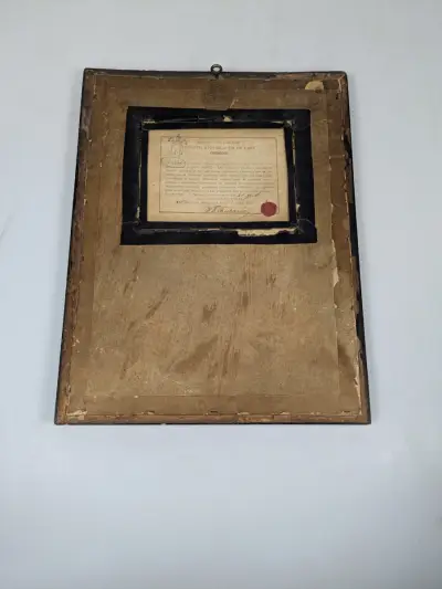 Antiek religieus devotieprentje – Heilig Aangezicht van Christus – met pauselijk/canoniek certificaat, 1886 – kavel bij De Kringwinkel, Sint-Niklaas