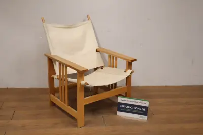 Houten stoel met canvas zitting en rugleuning – kavel bij GSD Auctions, Zoeterwoude