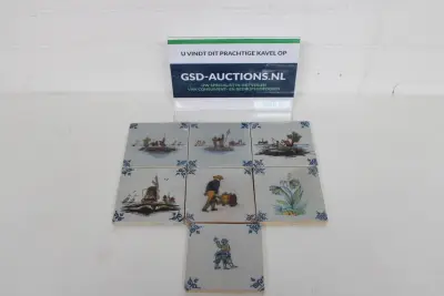 Set van 6 Delfts blauwe tegels met schilderingen – kavel bij GSD Auctions, Zoeterwoude
