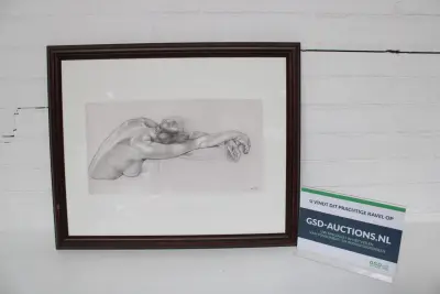 Potloodtekening rustend vrouw – kavel bij GSD Auctions, Zoeterwoude