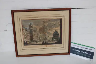 Een 18e-eeuws stadsgezicht op de Dam - Prent – kavel bij GSD Auctions, Zoeterwoude