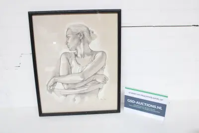 Ingelijste potloodschets van vrouw – kavel bij GSD Auctions, Zoeterwoude
