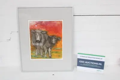 Ingelijst kunstwerk van twee koeien – kavel bij GSD Auctions, Zoeterwoude