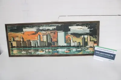 Schilderij van stadskyline aan het water – kavel bij GSD Auctions, Zoeterwoude