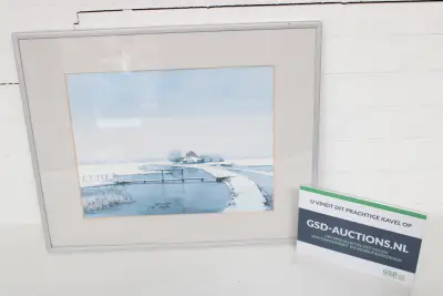 Ingelijste aquarel van winterlandschap – kavel bij GSD Auctions, Zoeterwoude