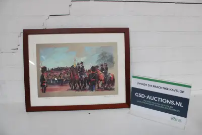 Ingelijste druk van militeren op paarden – kavel bij GSD Auctions, Zoeterwoude